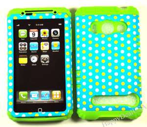   Hybrid Silicone Rubber+Cover for Sprint HTC EVO 4G LG/Polka Dots Teal