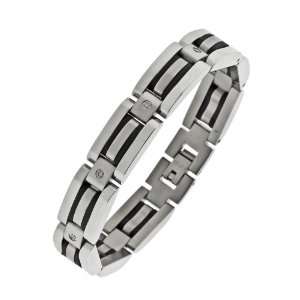 Mens Stainless Steel .10 Total Weight of Diamond with Rubber Bracelet