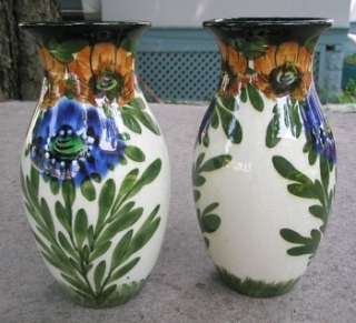 Lovely Pair Blue Floral Majolica Vases Made in Germany  