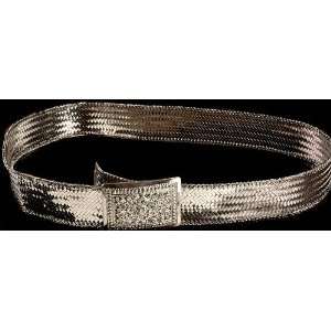  Sterling Matted Fine Belt with Floral Buckle   Sterling 