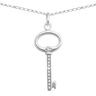 Sterling Natural Diamond Key Pendant Enhancer w/. 18 Sterling Chain 