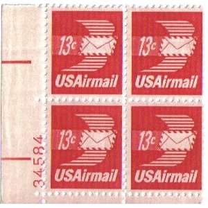   ENVELOPE Airmail #C79 Plate Block of 4 x 13 cents US Postage Stamps