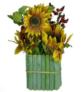 NEW Gumps 15 Sunflower Arrangement in Log Planter  