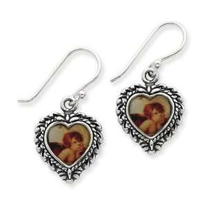   Sterling Silver Enameled Heart shaped Angel Earrings Jewelry