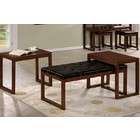 Poundex 3pcs Coffee Table with Two Ottomans in Brown Finish