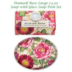 Elegant Soap Bar and Glass Soap Dish Set   Damask Rose Michel Design 