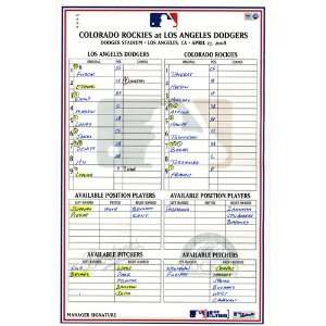  Rockies at Dodgers 4 27 2008 Game Used Lineup Card (MLB 
