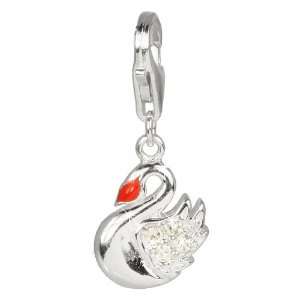 SilberDream Charm proud swan with white Cirkonia,925 Sterling Silver 