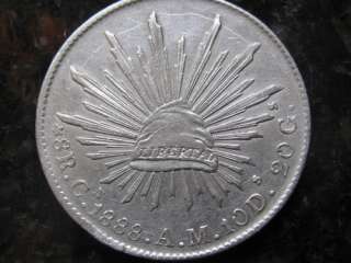 1888 Cn AM 8 Reales Rays Cap Culiacan Mint Silver Coin  
