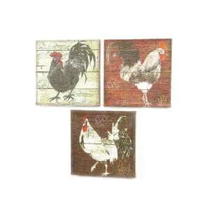  Pack of 6 Country Bistro Distressed Rooster Wooden Wall 