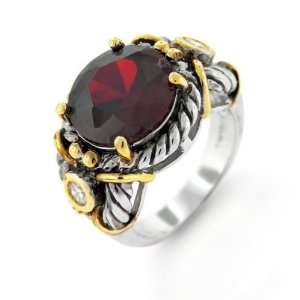   925 Sterling Silver Two Tone Cable Garnet Color Cubic Zirconia Ring