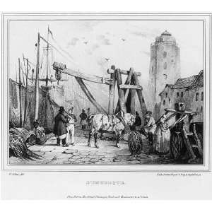   ,Dock scence,Dunkirk,France,barrels,horse,ship