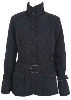 LADIES QUILTED BELTED JACKET WOMENS BARBER COAT 8 14  