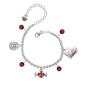   Red Peppermint Candy Love & Luck Charm Bracelet with Siam Swarovsk