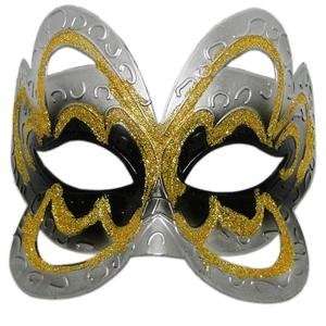   Black/Silver Mardi Gras Harlequin Party Mask #(7012). 