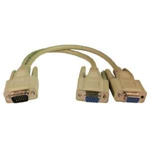    HD15 VGA Male to 2 Female Splitter Cable 8 Inch Electronics