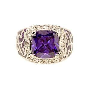 Unique Deep Purple Cubic Zirconia and Matching Epoxy Statement Ring 