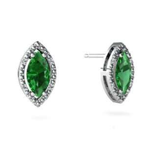  14K White Gold Marquise Created Emerald Earrings Jewelry