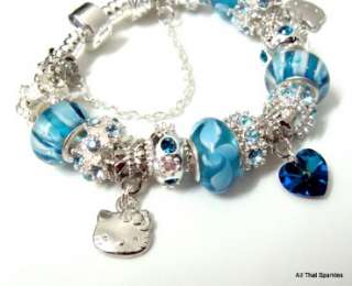 Sterling silver plated bracelet with pandora style charms and beads