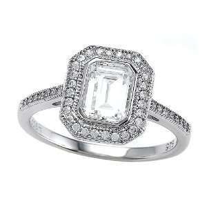   Hand Set Cubic Zirconia (CZ) Emerald Cut Center Engagment Ring Size 5