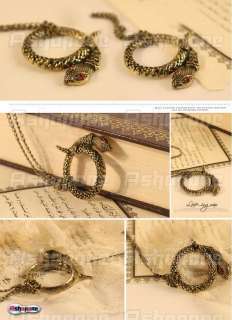 Retro Vintage Bronze Funny Big Snake Pendant Necklace  