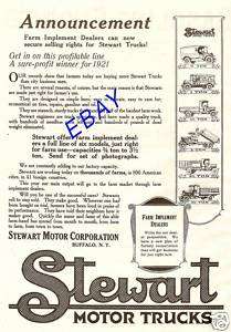 1921 STEWART MOTOR TRUCK AD VEHICLE BUFFALO NEW YORK  