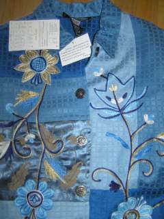 Indigo Moon M NEW Jacket Tapestry Look Embroidered Trim  