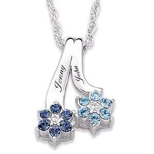   Couples Birthstone Flower Name Pendant w Diamond Accent Jewelry