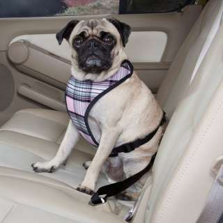 Classic Plaid Car Vest Harness Dog Seat Belt SM/MD Pink  