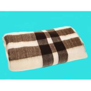   White Striped Alpaca Fiber Reversible Throw Blanket