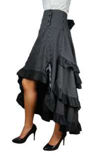 High Waist Long Black Pinstripe Tiered Layered Skirt Bow Steampunk 