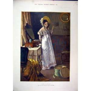  1881 Colour Print Beautiful Woman Dressing Table