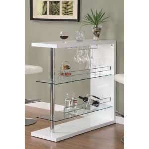  Bar Table with Two Glass Shelves in Gloss White Finish 