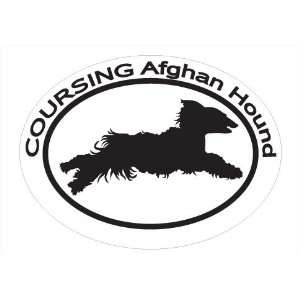 Oval Decal with silhouette of a COURSING AFGHAN HOUND measured in 