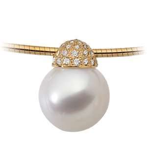 18K Yellow Gold South Sea Cultured Pearl And Diamond Necklace 1/3Ctt 