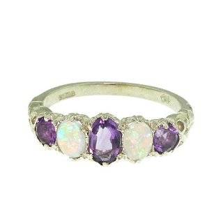   Sterling Silver Ladies Colourful Fiery Opal & Amethyst Ring Jewelry