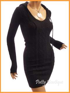 Comfy Cable Knit Long Sleeve Hooded Sweater Knit Dress  