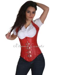   Red Steel Boned Leather Corset Gothic Back Tight Lacing Bustier 80017B