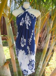 Sarong Blue/White Hibiscus Hawaiian Luau Wrap Dress  