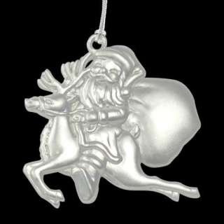 Personalized Silver Santa Claus & Reindeer Christmas Tree Ornament 