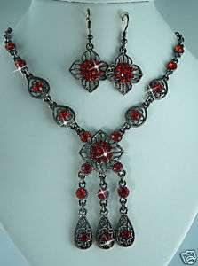 RED AUSTRIAN CRYSTAL NECKLACE EARRING SET  