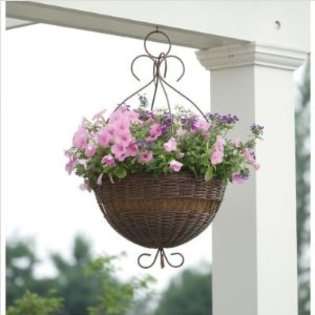   Resin Wicker Hanging Basket with Chain Hanger, Hunter Green at 