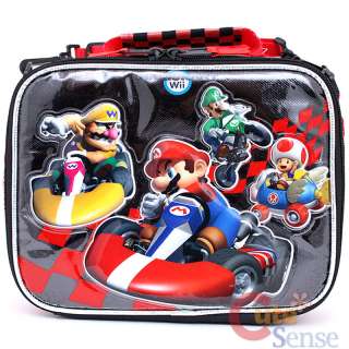 Super Mario Wii Kart Large School Roller Backpack Lunch Box Bag Set 