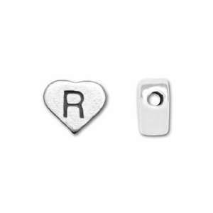   Silver Alphabet Heart Bead Letter R 7x6mm (1)