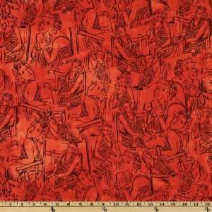  44 Wide The Women Line Drawings Orange Fabric By The 