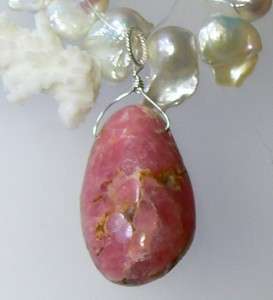 RARE 90+ct PINK RHODOCHROSITE BRIOLETTE .925 SS PENDANT  