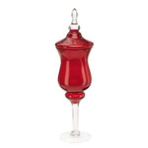  Pack of 2 Candy Apple Red & Clear Glass Finial Lidded 
