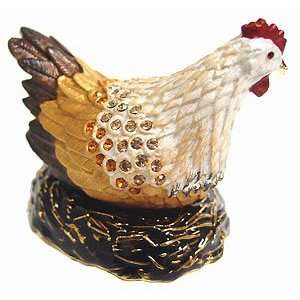    Gold Tail Hen On Nest Bejeweled Trinket Box 