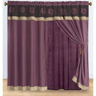 Grand Bedding Elegant Purple Floral Embroidered Curtain Set w/ Valance 