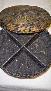 Antique American Wicker Sewing Basket w/ Lid Lg., Round  